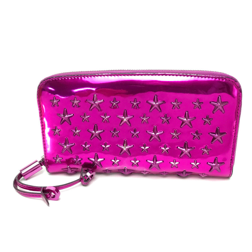 Jimmy Choo Long Wallet Purse 163Filipa.Cim Patent Leather Metallic Purple Star Stud Filipa Wallet