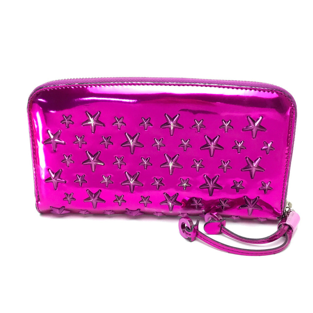 Jimmy Choo Long Wallet Purse 163Filipa.Cim Patent Leather Metallic Purple Star Stud Filipa Wallet