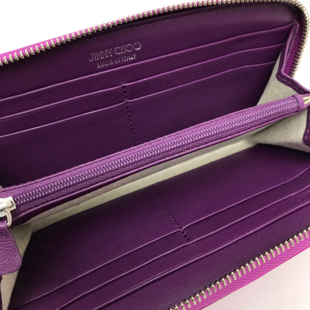 Jimmy Choo Long Wallet Purse 163Filipa.Cim Patent Leather Metallic Purple Star Stud Filipa Wallet