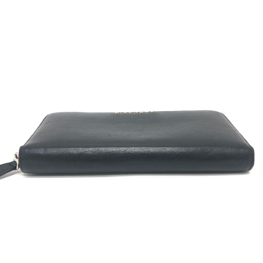 Givenchy Long Wallet Purse Leather Black Front Logo Mens