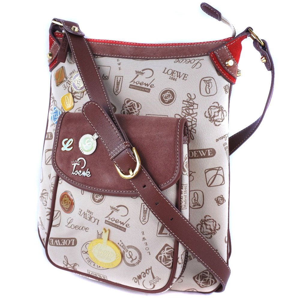 Loewe Shoulder Bag Suede Brown Pin Batch Women