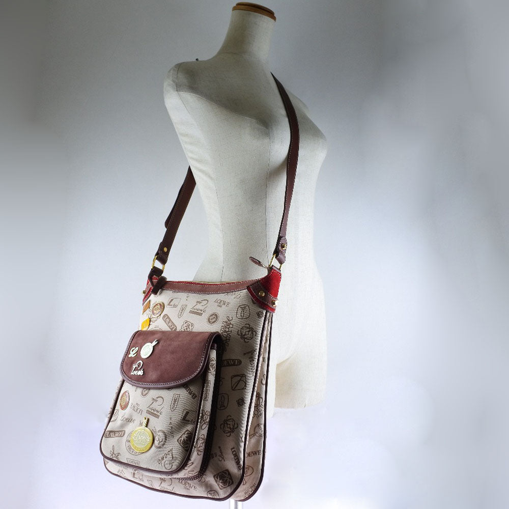 Loewe Shoulder Bag Suede Brown Pin Batch Women
