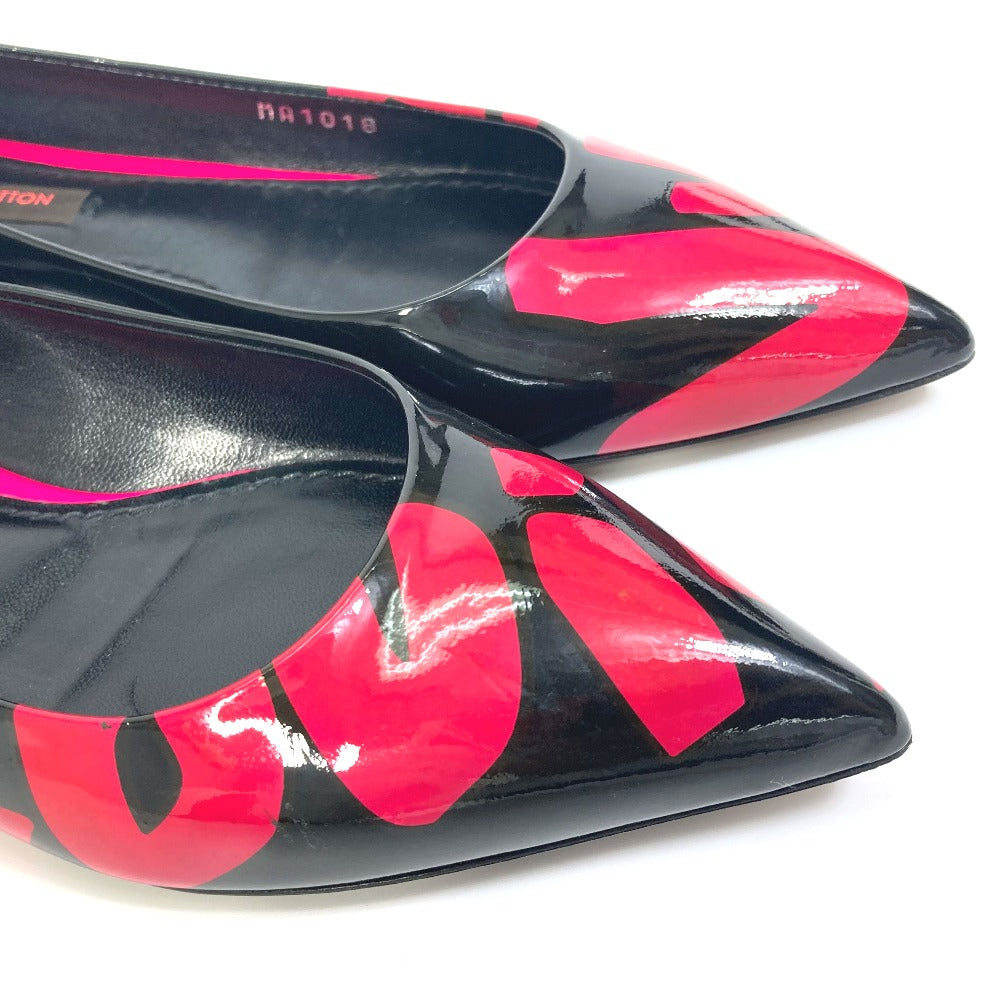 Louis Vuitton Leather Shoes Patent Leather Black X Pink Pumps Petanko Monogram Graffiti 34