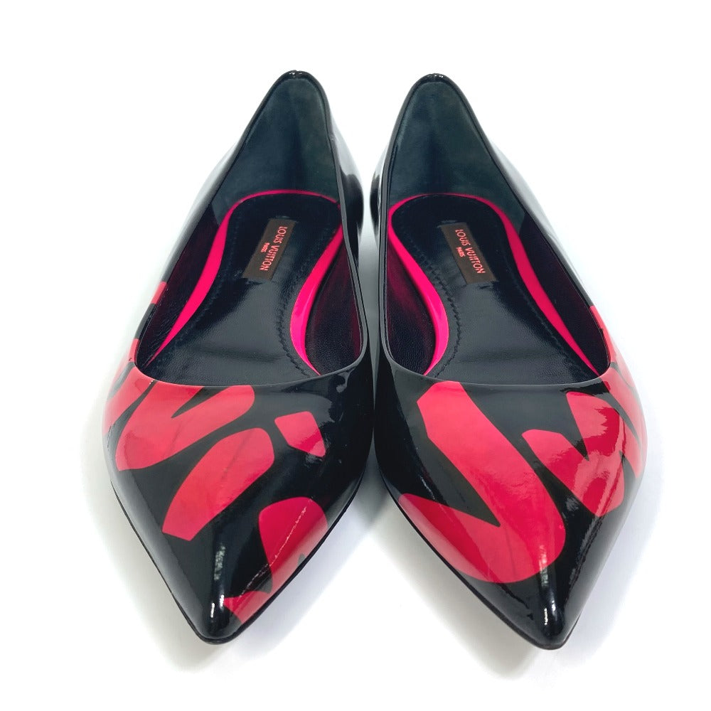 Louis Vuitton Leather Shoes Patent Leather Black X Pink Pumps Petanko Monogram Graffiti 34