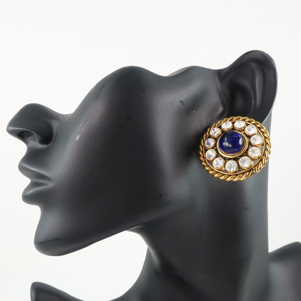 Chanel Earring Plated Gold, Rhinestones Blue Women