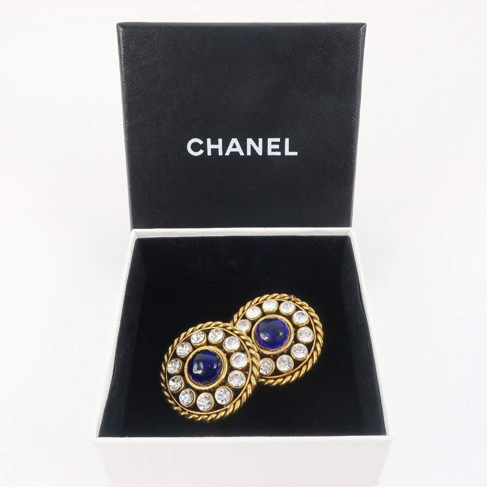 Chanel Earring Plated Gold, Rhinestones Blue Women
