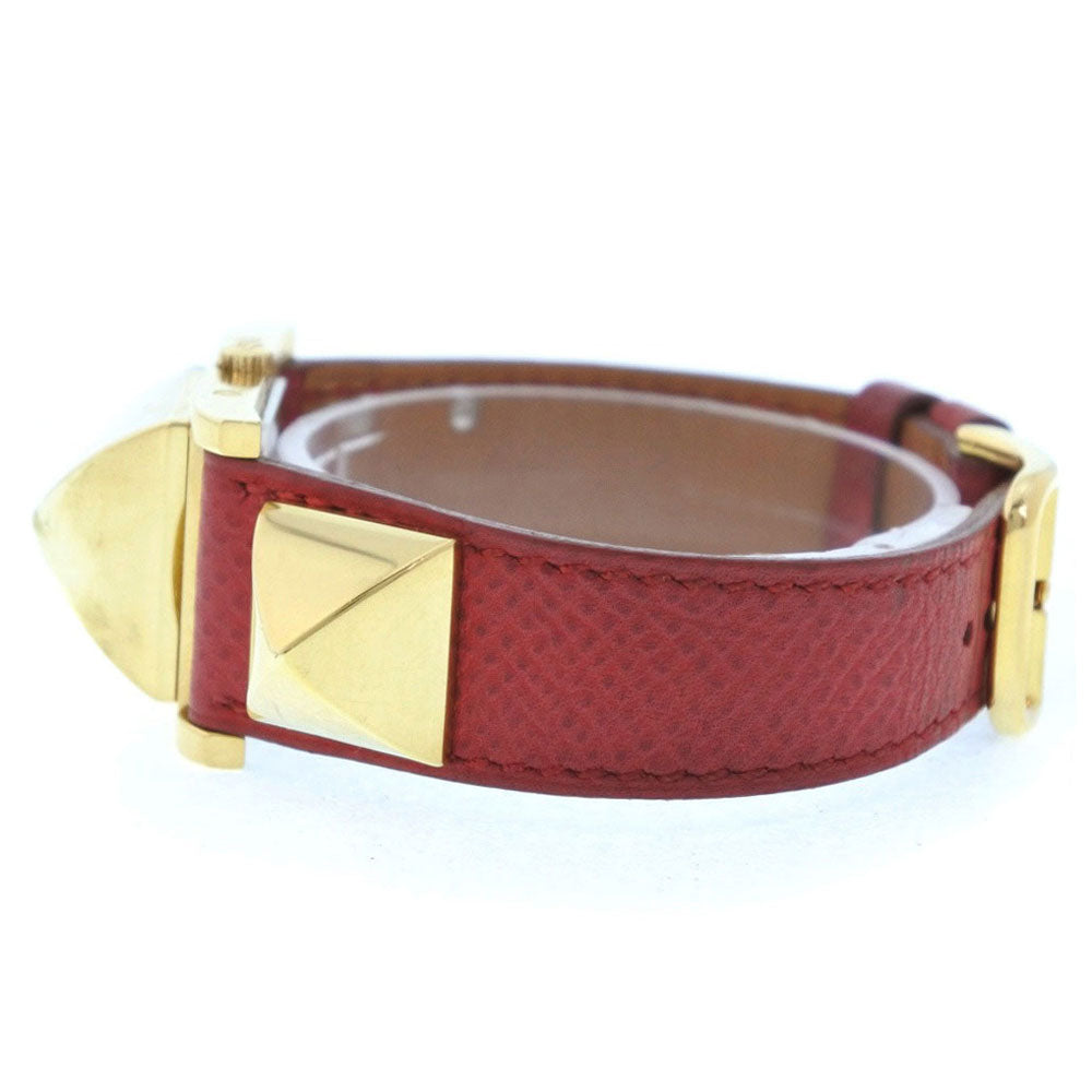 Hermes Watches Quartz Plated Gold , Leather Gold Medor White Dial Women