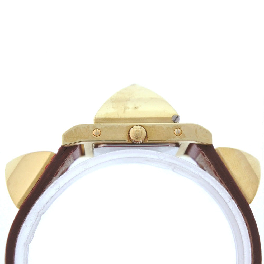 Hermes Watches Quartz Plated Gold , Leather Gold Medor White Dial Women