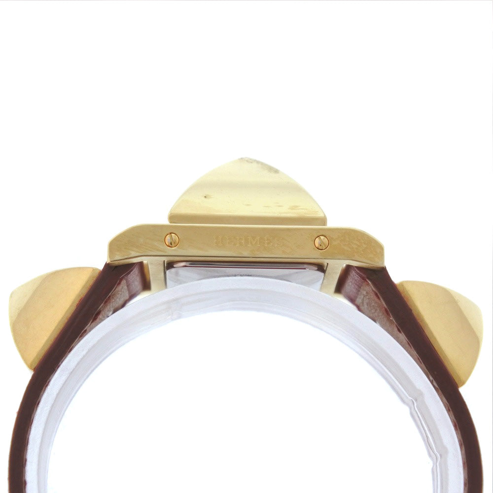 Hermes Watches Quartz Plated Gold , Leather Gold Medor White Dial Women