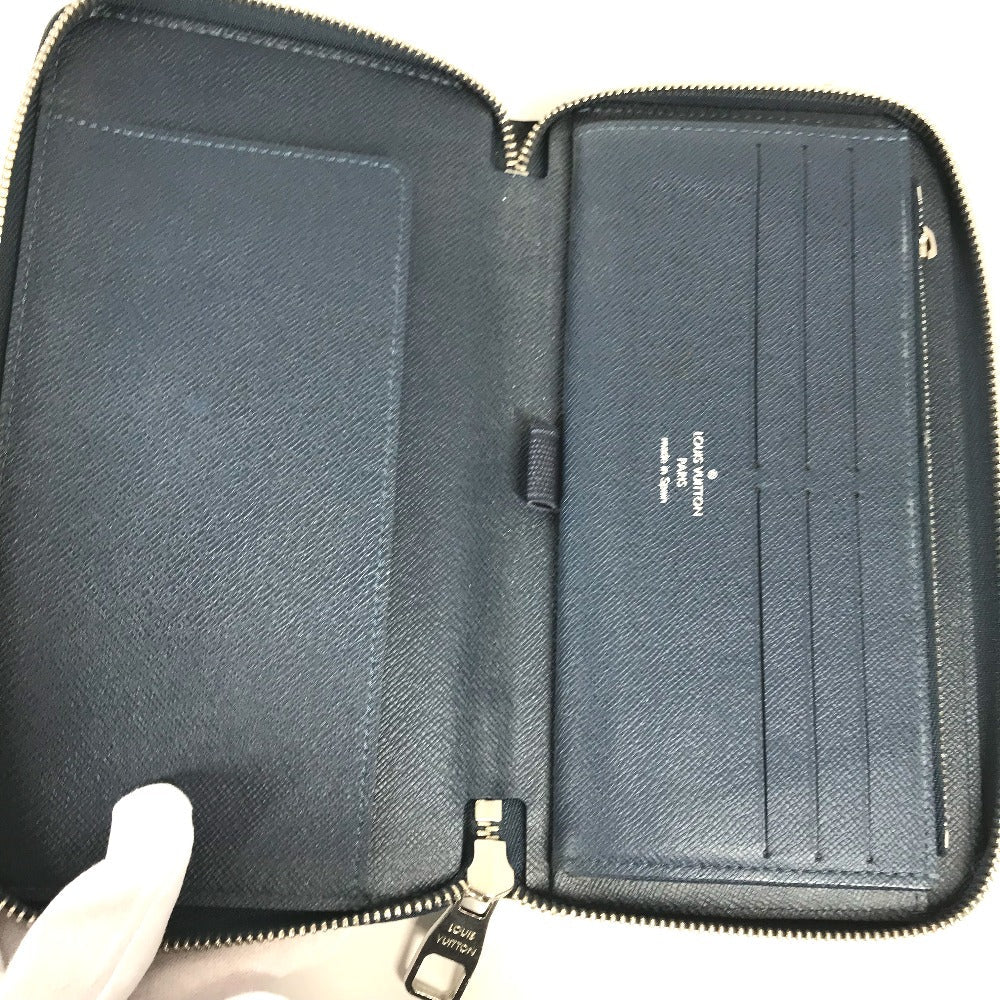 Louis Vuitton Long Wallet Purse M30515 Taiga Leather Blue Taiga Zippy Organizer Mens