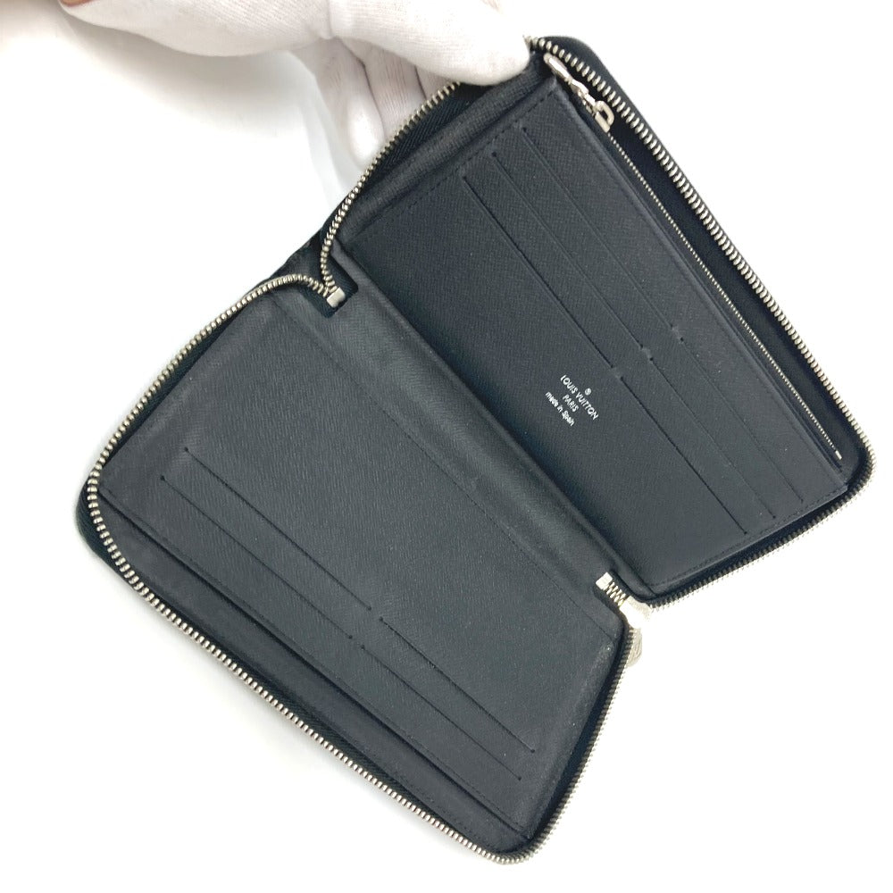 Louis Vuitton Long Wallet Purse M30056 Taiga Leather Black Zippy Organizer Nm Mens