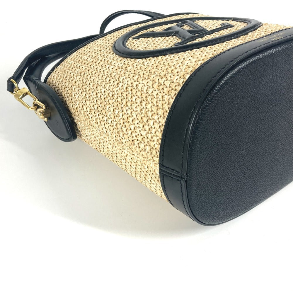 Louis Vuitton Shoulder Bag M59961 Raffia, Leather Black Petite Bucket