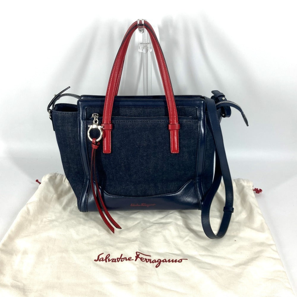 Salvatore Ferragamo Tote Bag Denim, Leather Blue Logo