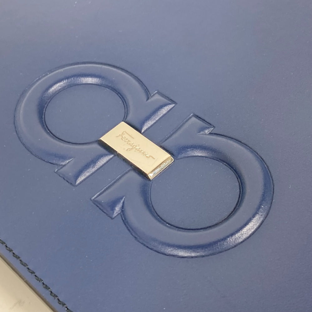 Salvatore Ferragamo Clutch Bag Leather Blue Gancini Mens