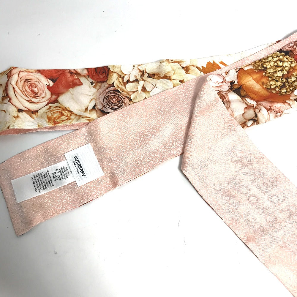Burberry Scarf 8021938 Silk Pink Floral Print Silk Skinny Scarf Women