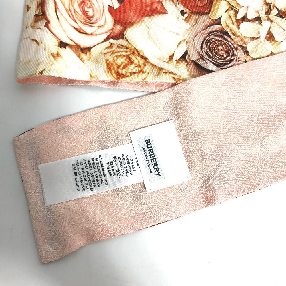 Burberry Scarf 8021938 Silk Pink Floral Print Silk Skinny Scarf Women