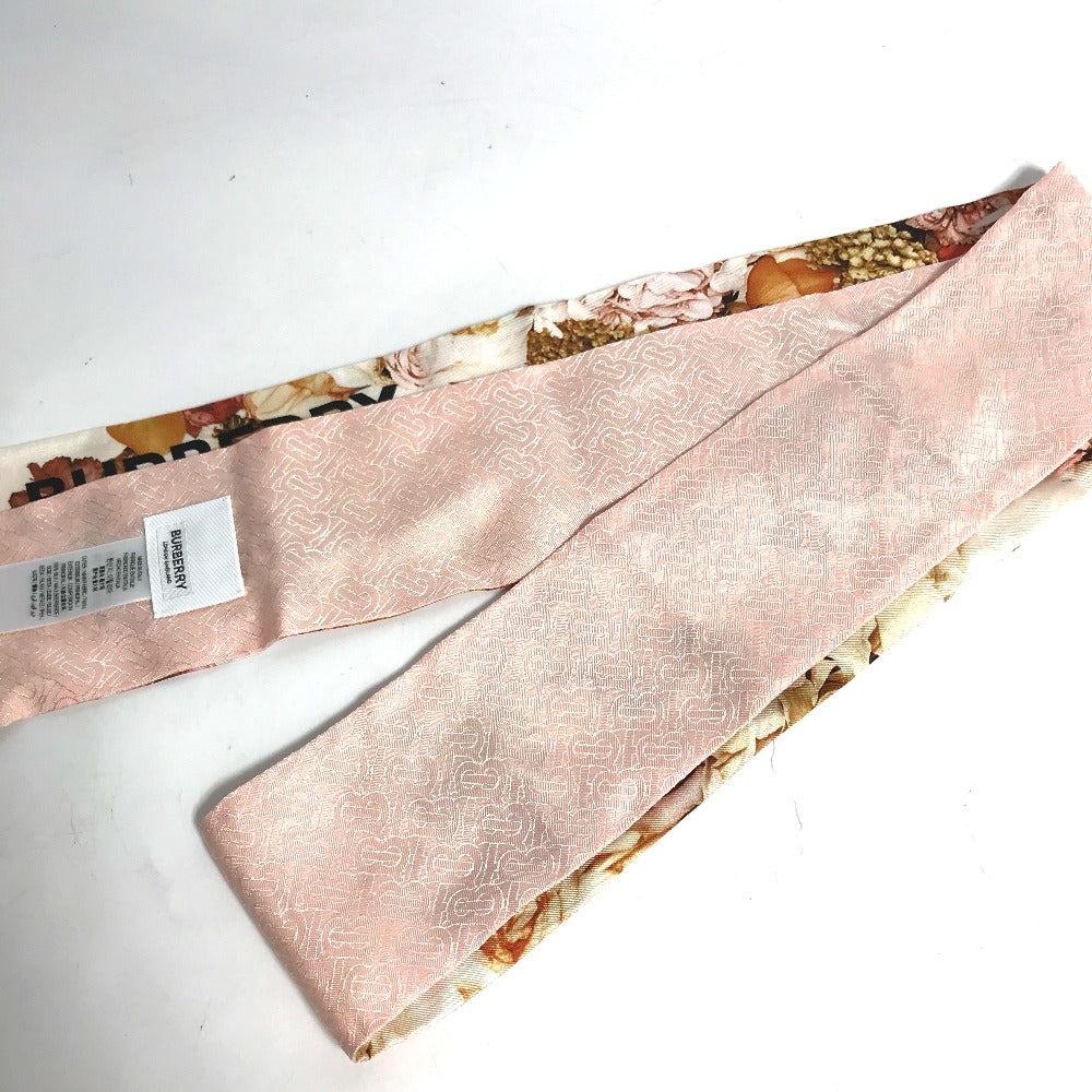 Burberry Scarf 8021938 Silk Pink Floral Print Silk Skinny Scarf Women