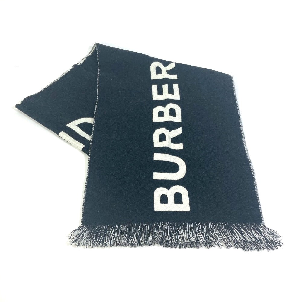 Burberry Scarf 80085081 Wool Black X White Two-Tone Fringe Scarf Women