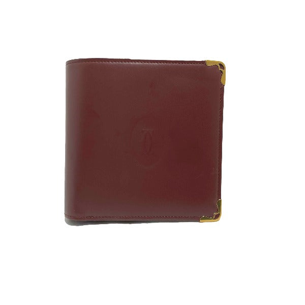 Cartier Bifold Wallet Leather Wine-Red Compact Wallet With Coin Pocket Women