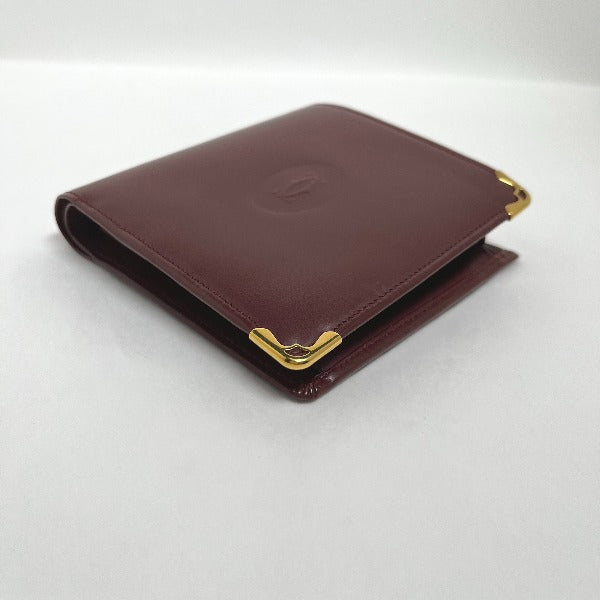 Cartier Bifold Wallet Leather Wine-Red Compact Wallet With Coin Pocket Women