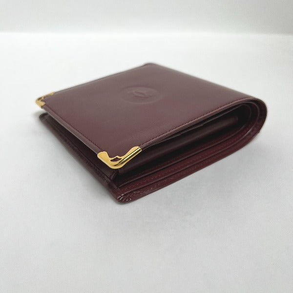 Cartier Bifold Wallet Leather Wine-Red Compact Wallet With Coin Pocket Women