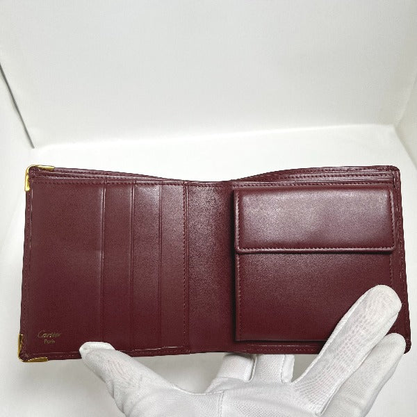 Cartier Bifold Wallet Leather Wine-Red Compact Wallet With Coin Pocket Women