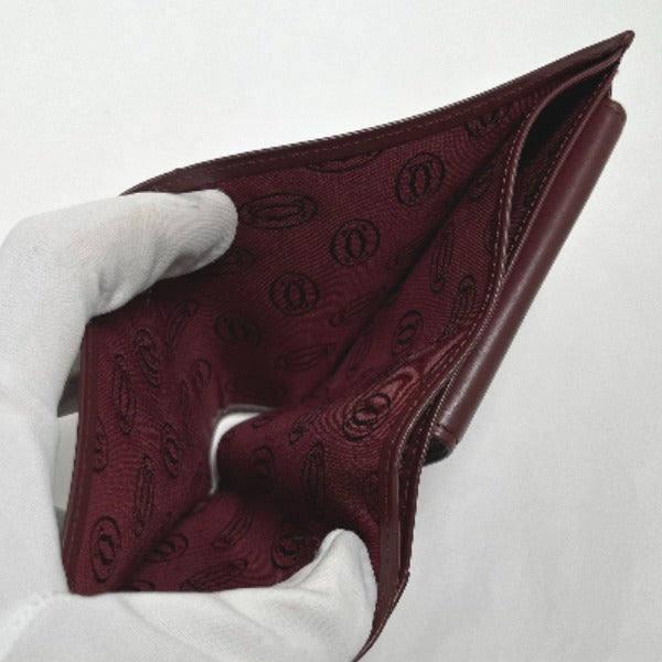 Cartier Bifold Wallet Leather Wine-Red Compact Wallet With Coin Pocket Women