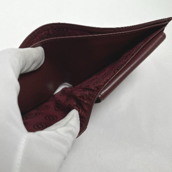 Cartier Bifold Wallet Leather Wine-Red Compact Wallet With Coin Pocket Women