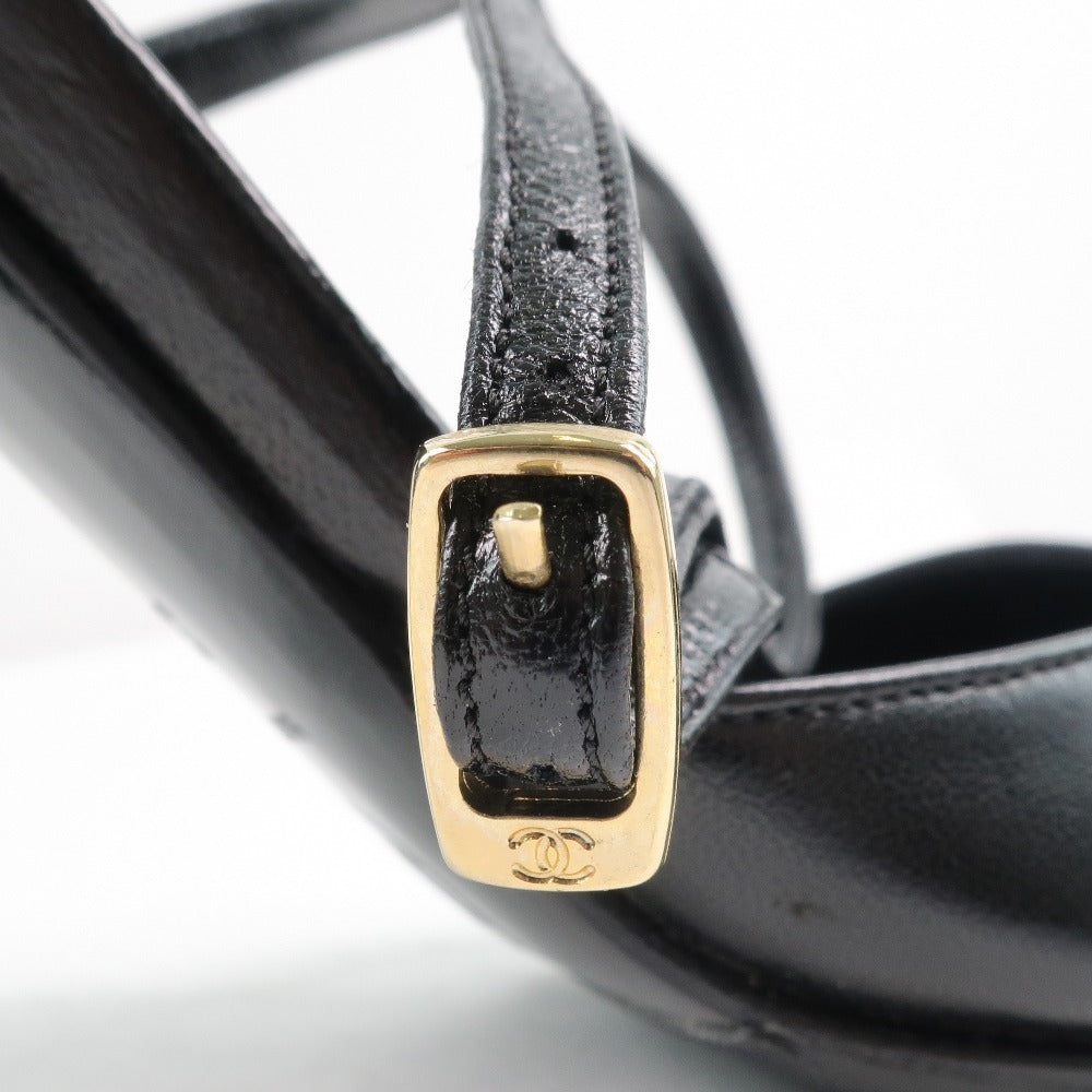 Chanel Sandals Calfskin, Patent Leather Black Women 35 1/2