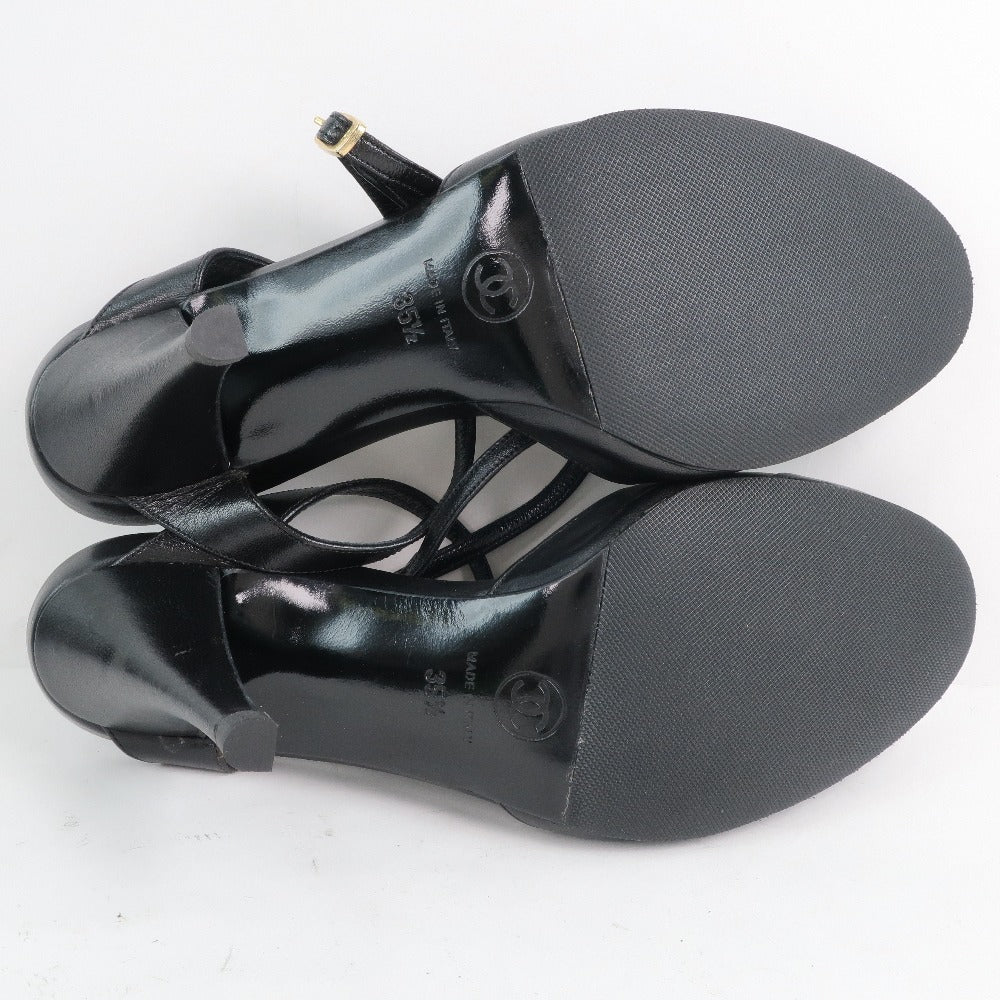 Chanel Sandals Calfskin, Patent Leather Black Women 35 1/2