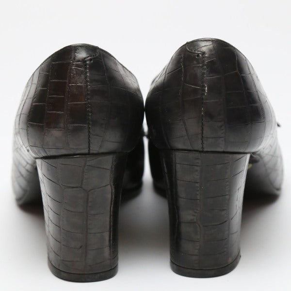 Yves Saint Laurent Pumps Leather Black Ysl Embossing Women 36
