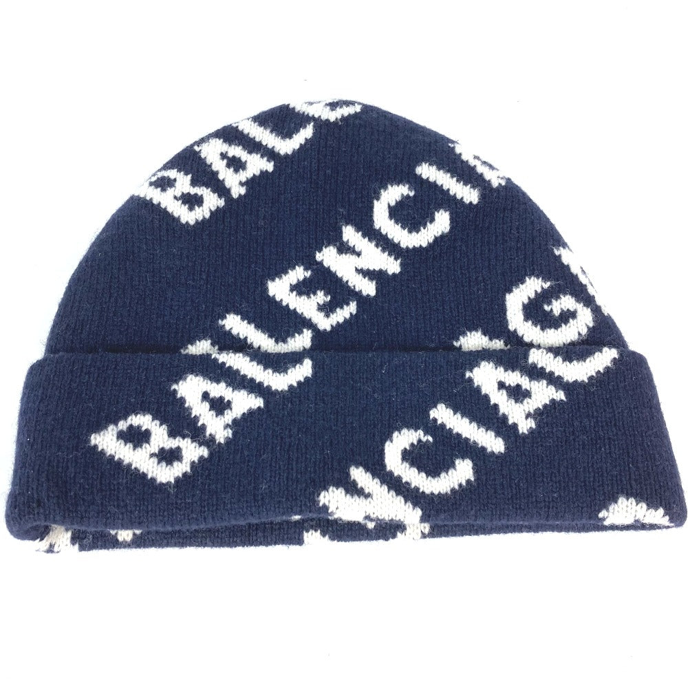 Balenciaga Knit Hat 633717 Wool Navy Logo Women(Unisex)