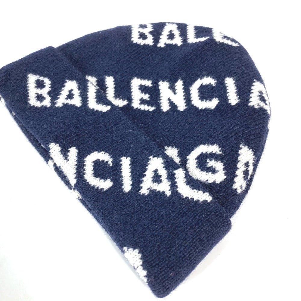 Balenciaga Knit Hat 633717 Wool Navy Logo Women(Unisex)
