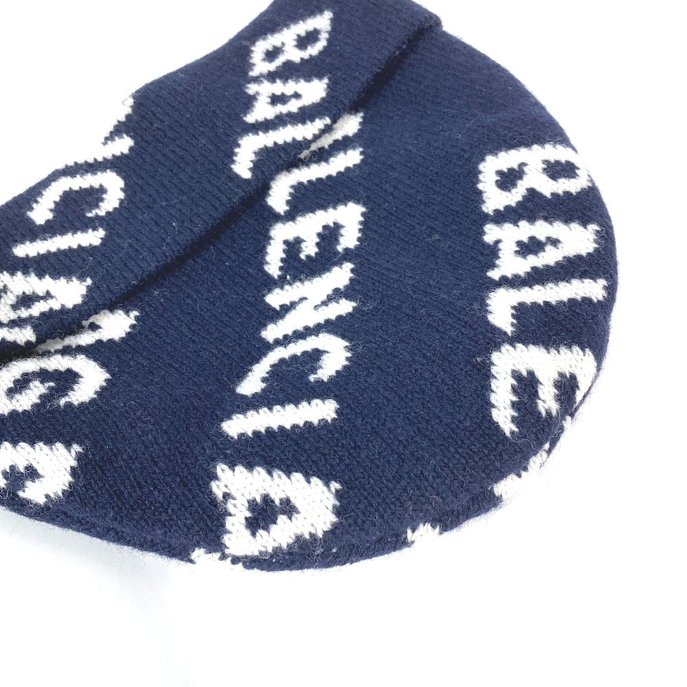 Balenciaga Knit Hat 633717 Wool Navy Logo Women(Unisex)