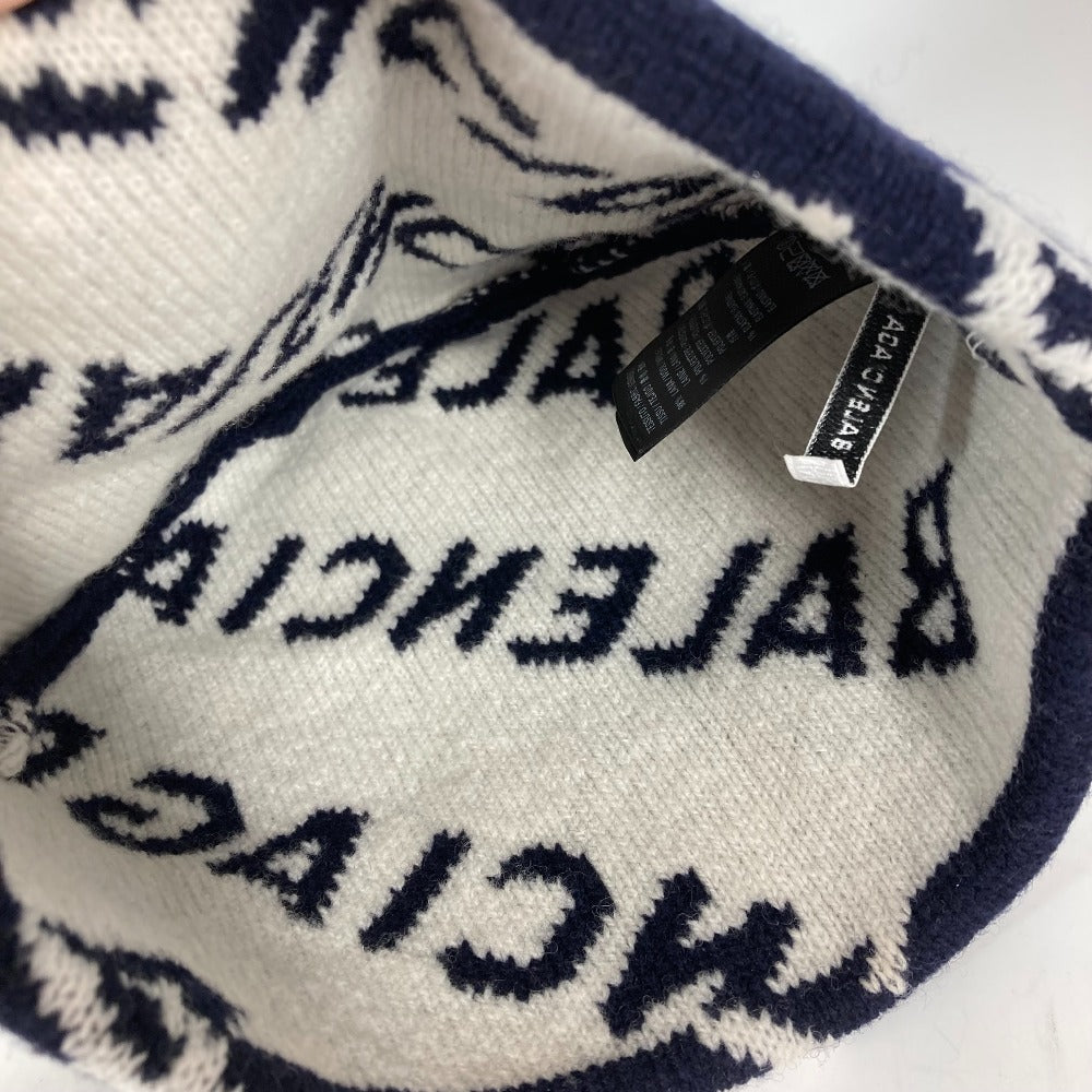 Balenciaga Knit Hat 633717 Wool Navy Logo Women(Unisex)