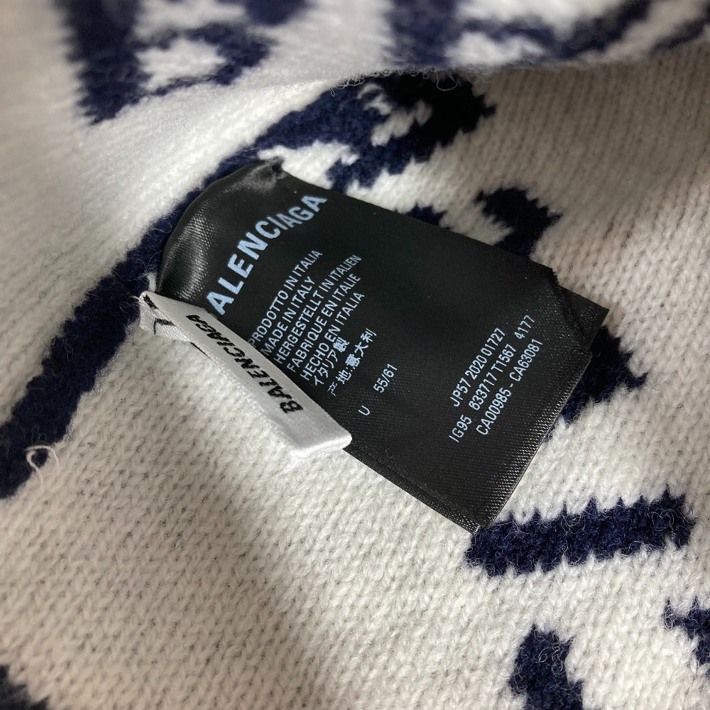 Balenciaga Knit Hat 633717 Wool Navy Logo Women(Unisex)