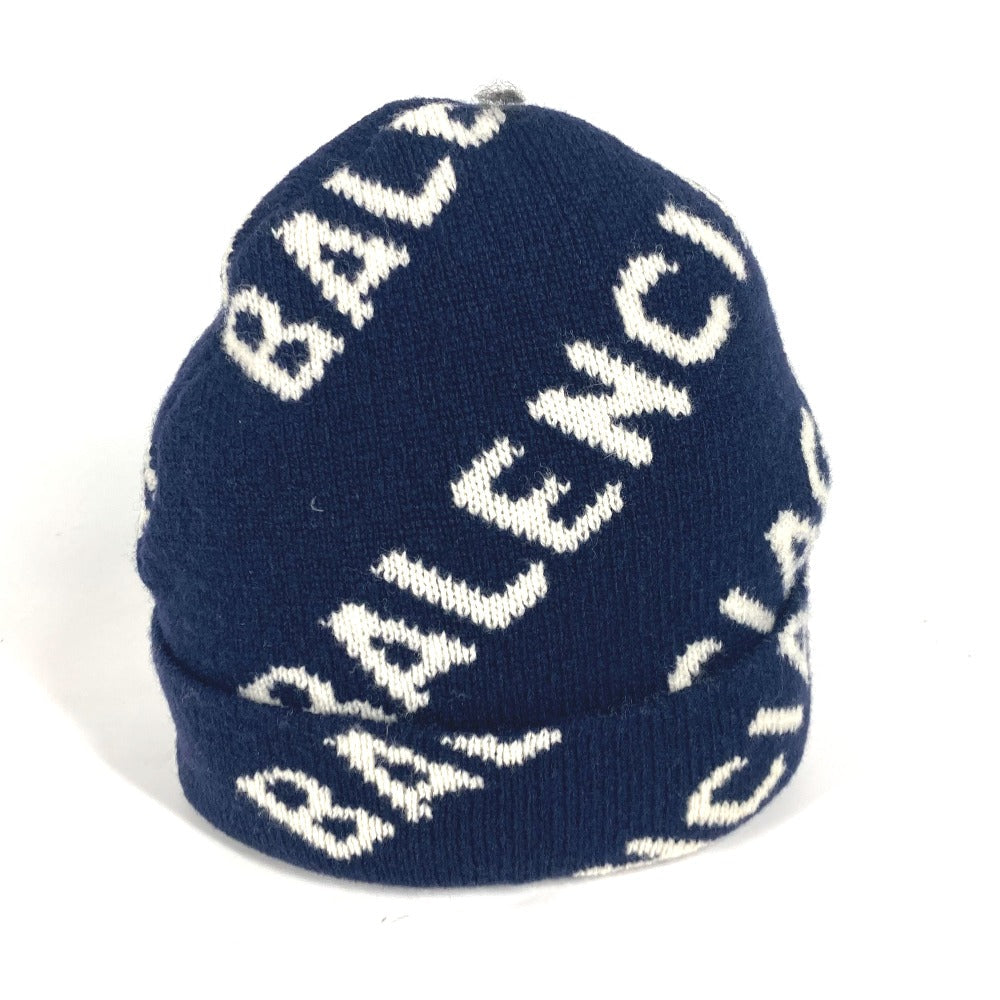 Balenciaga Knit Hat 633717 Wool Navy By Color Logo Mens