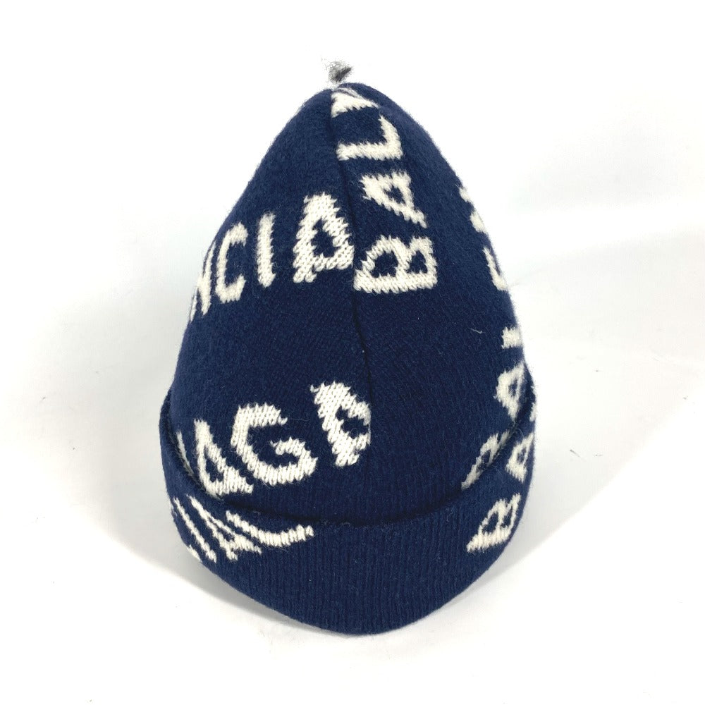Balenciaga Knit Hat 633717 Wool Navy By Color Logo Mens