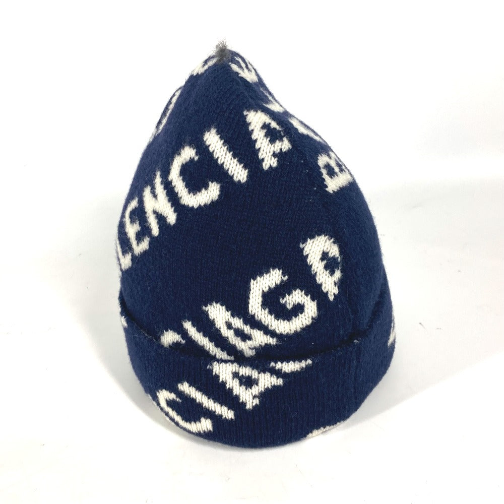 Balenciaga Knit Hat 633717 Wool Navy By Color Logo Mens