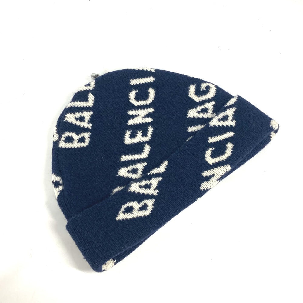 Balenciaga Knit Hat 633717 Wool Navy By Color Logo Mens