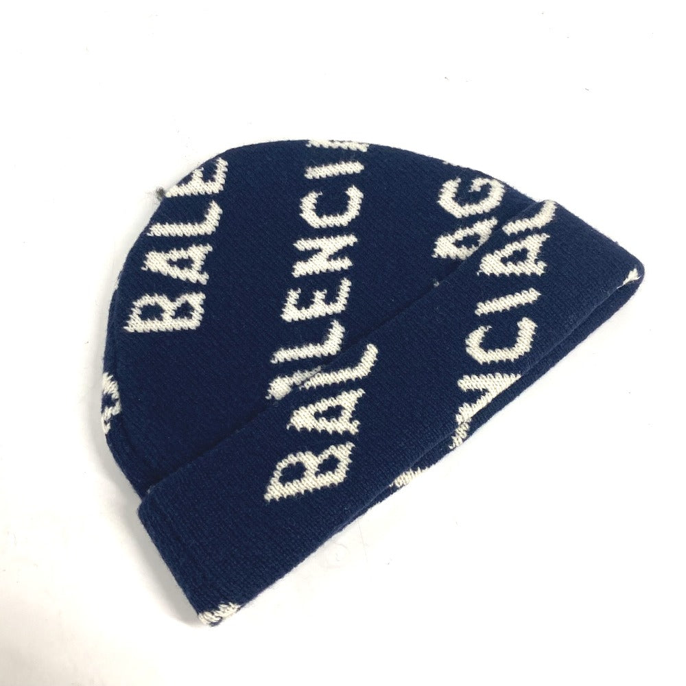 Balenciaga Knit Hat 633717 Wool Navy By Color Logo Mens