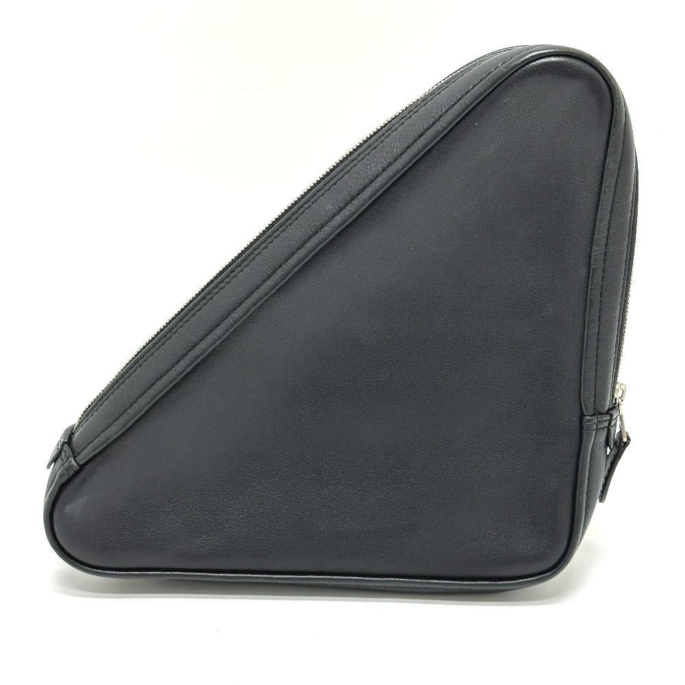 Balenciaga Pouch 476976 Leather Black Triangle Triangle Mens