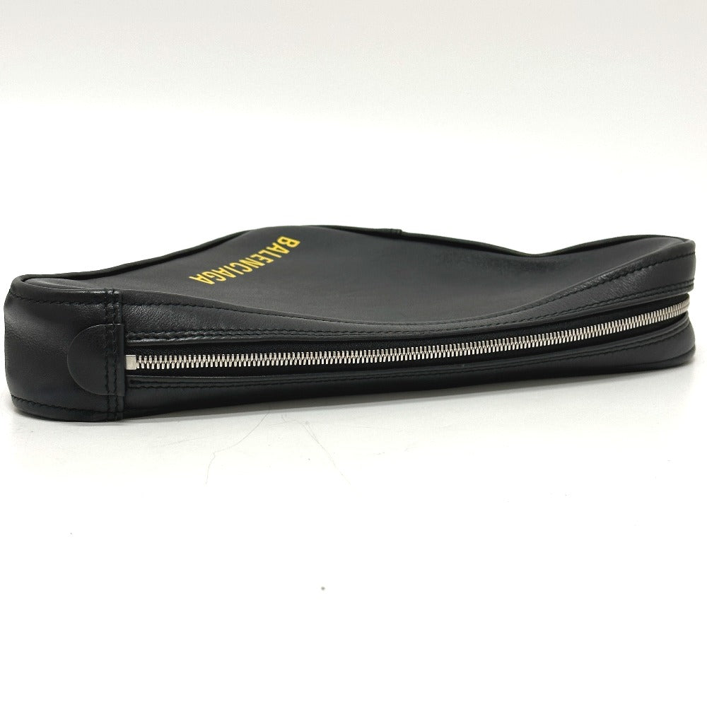 Balenciaga Pouch 476976 Leather Black Triangle Triangle Mens