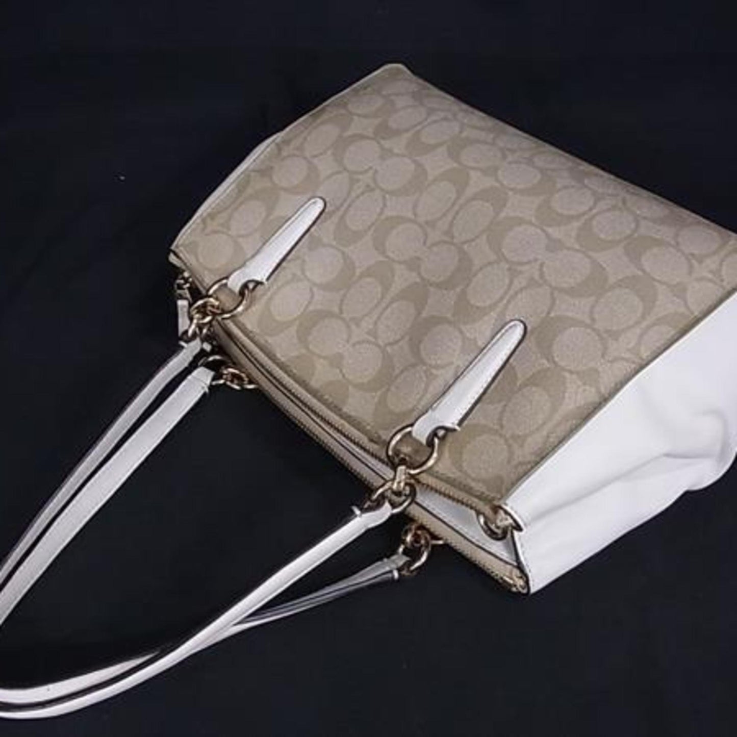 Coach Tote Bag Small Christy Carriole F58291 Beige X Ivory Leather
