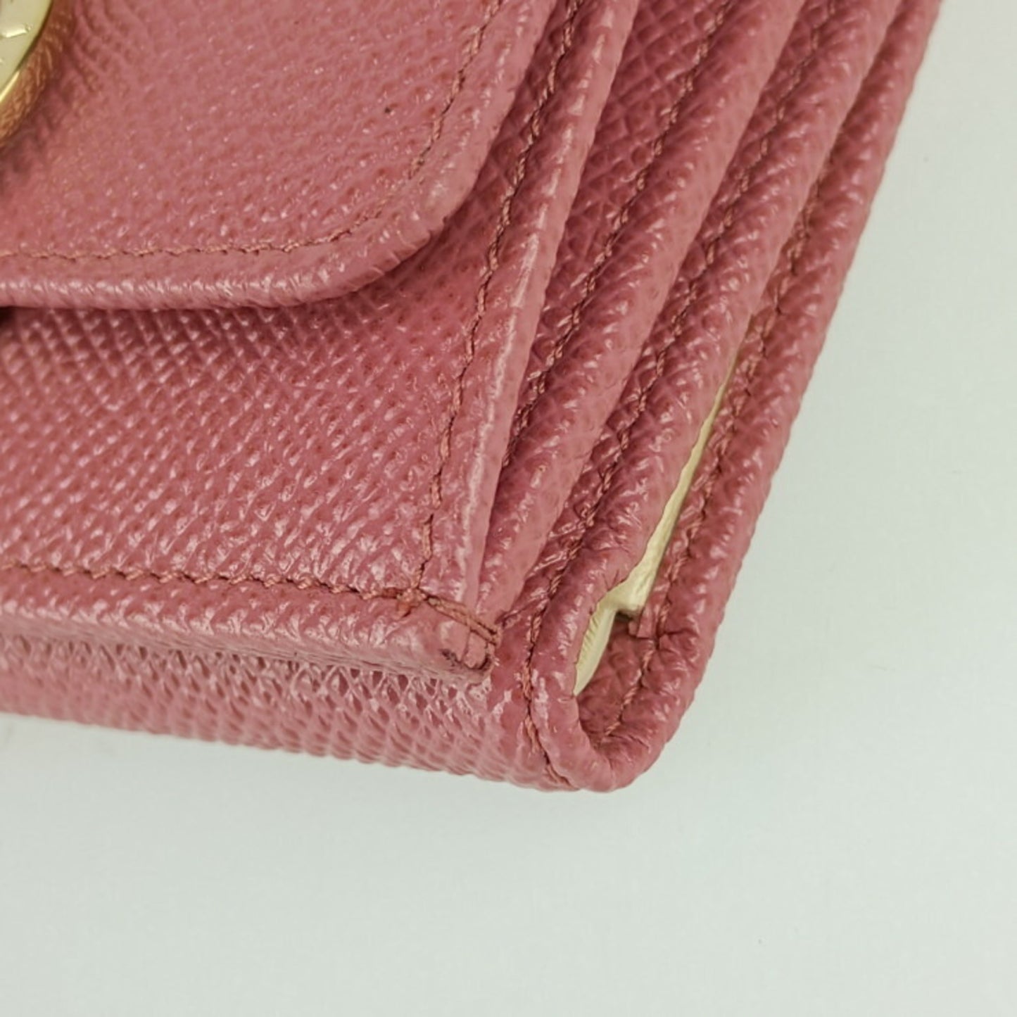 Bvlgari Tri-Fold Wallet 291021 Blush Quartz Pink Calf Leather Compact Clip