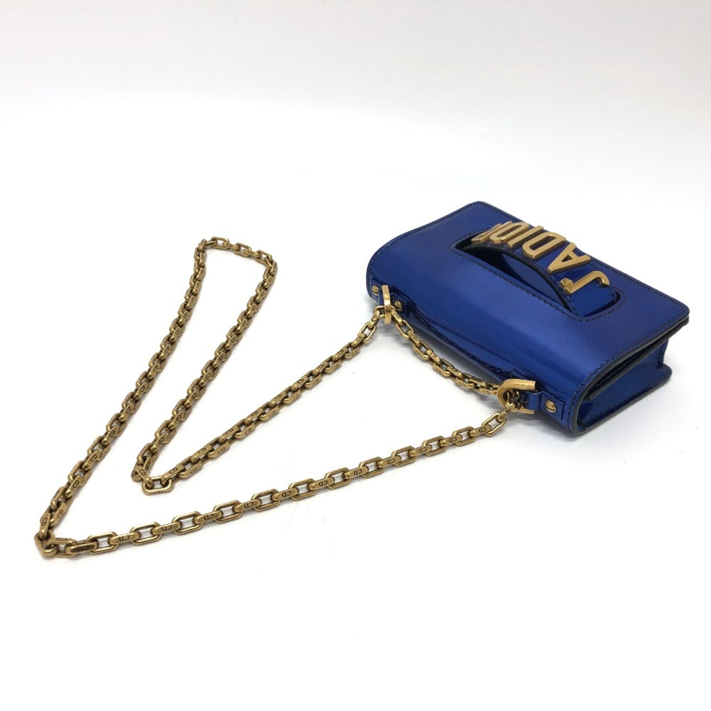 Christian Dior Chain Bag Crossbody Shoulder Bag Shoulder Bag Gunmetal Blue Goldhardware