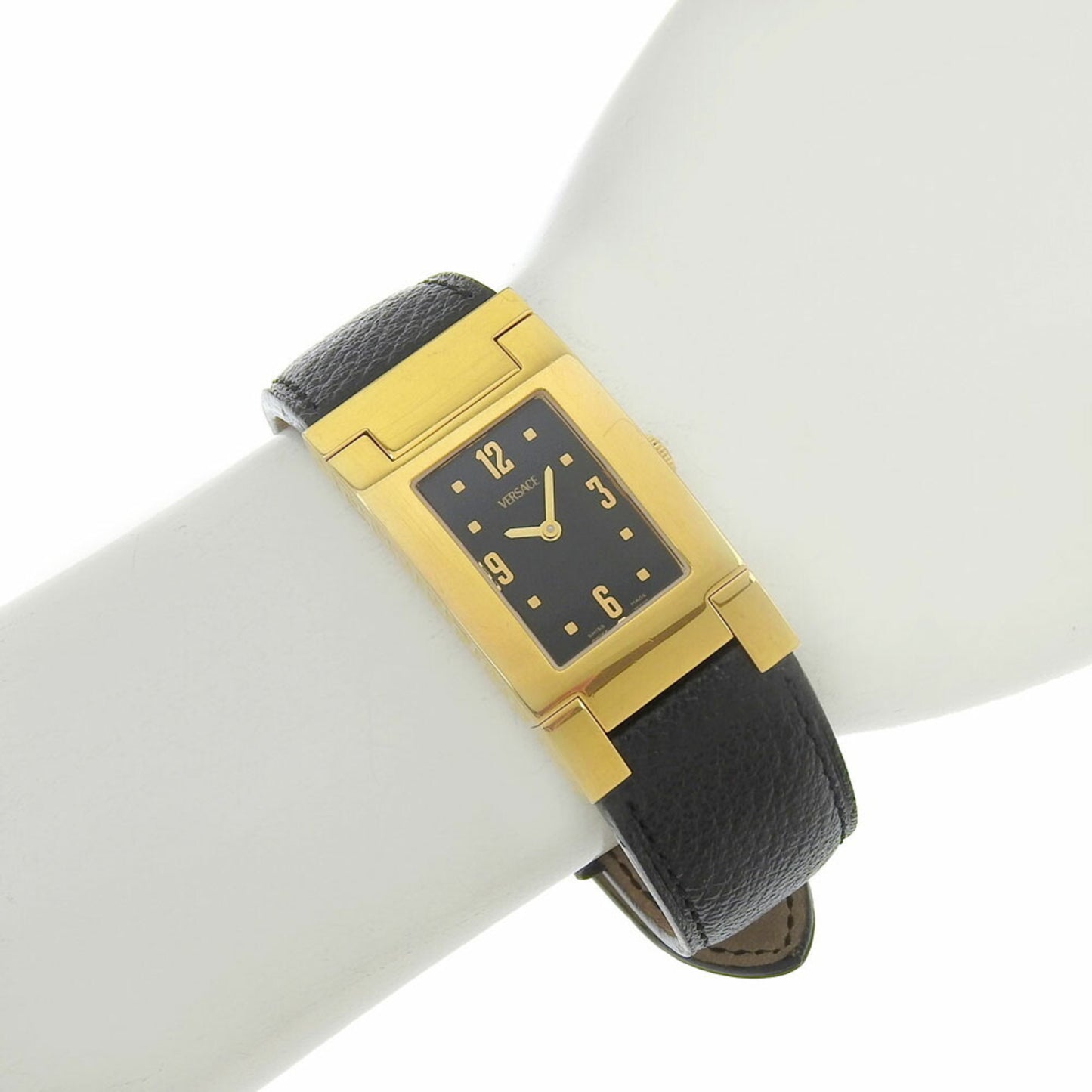 Versace Versace Alq90 Rectangular Black Dial Gp/Leather Quartz Watch Battery