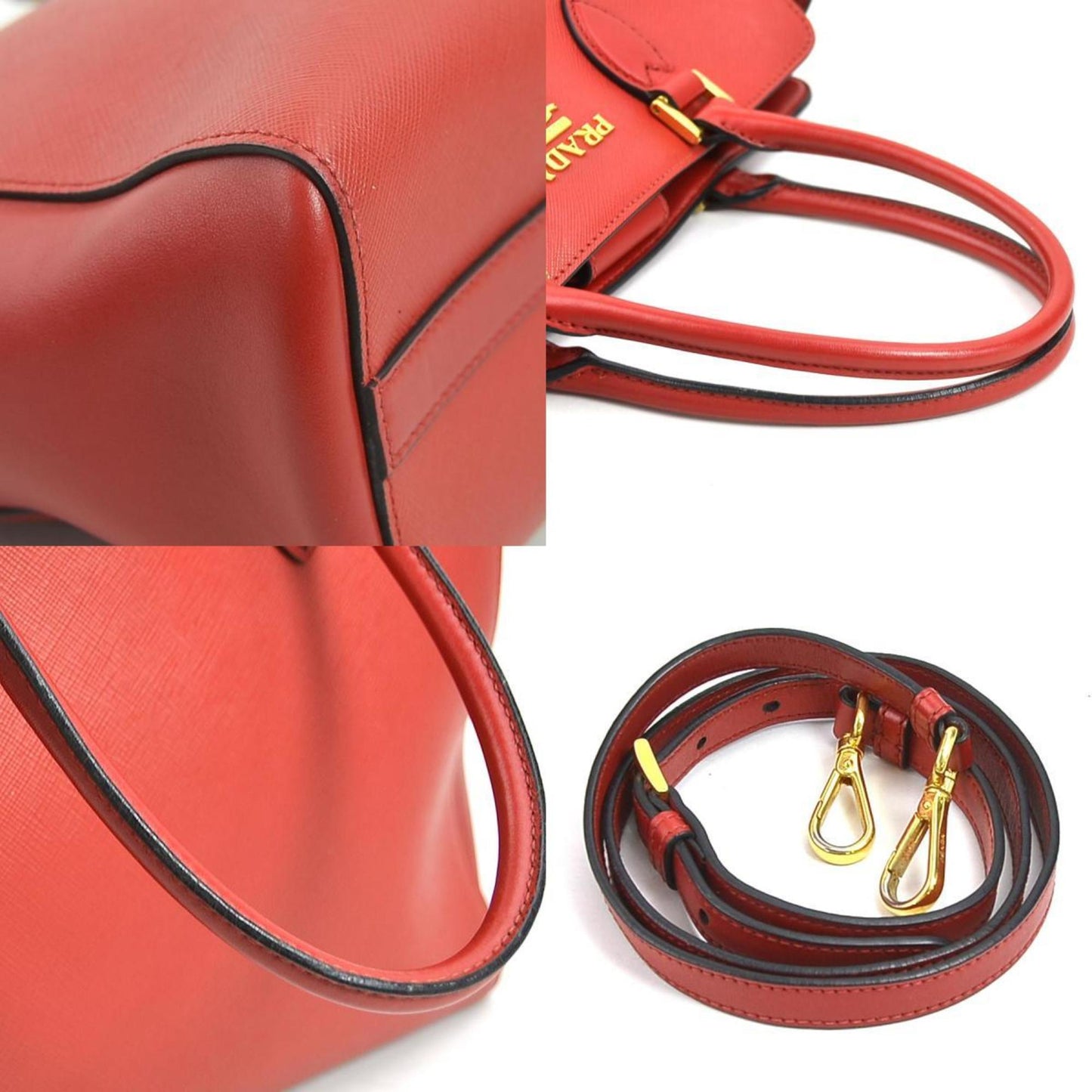 Prada Handbag Shoulder Bag Leather Red Gold