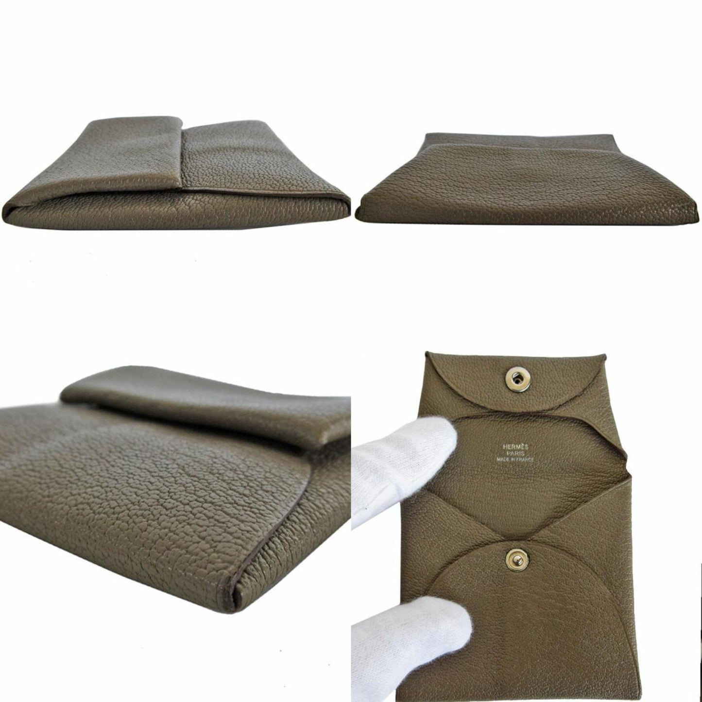 Hermes Hermes Wallet/Coin Case Bastia Leather Greige