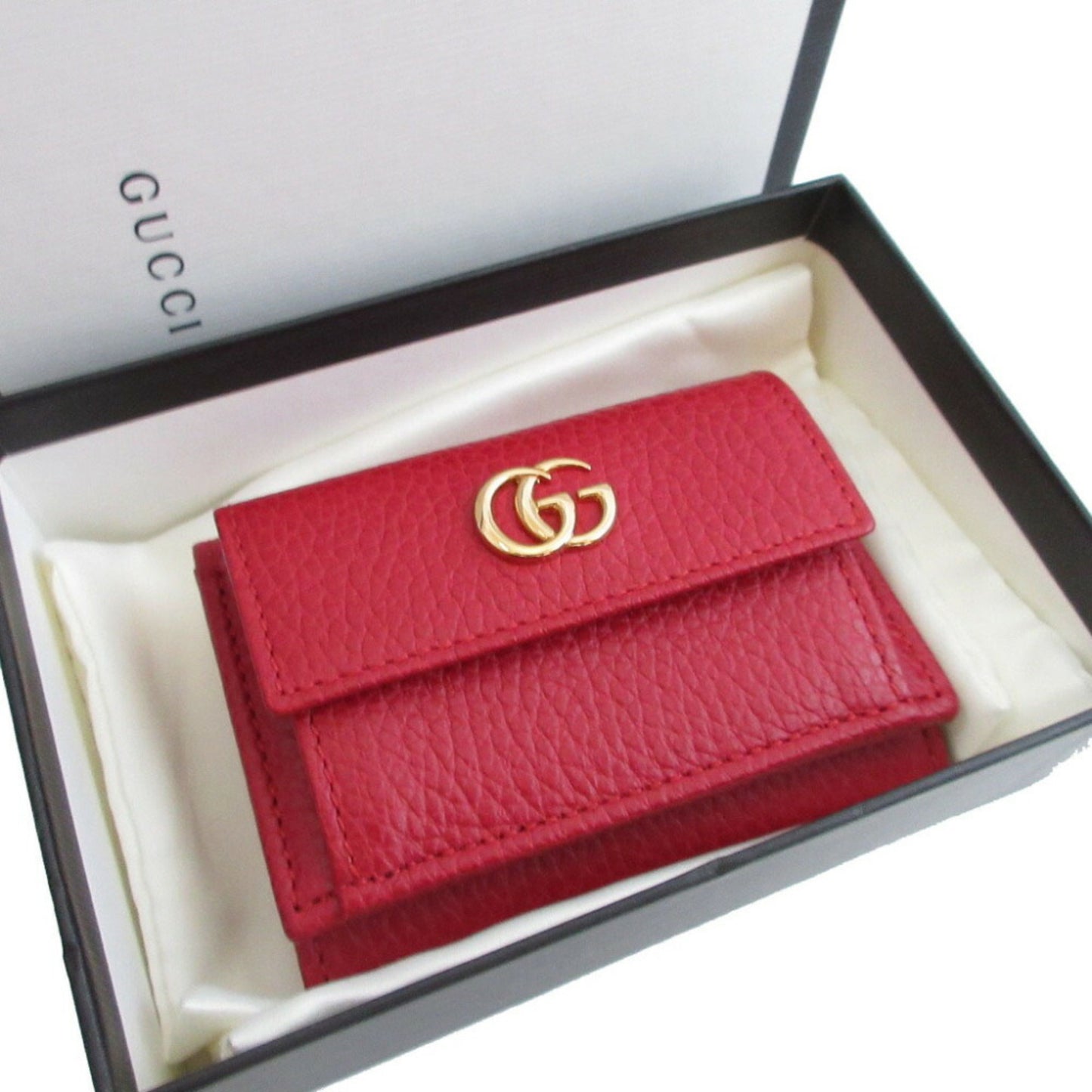 Like New Gucci Gg Marmont 523277 Compact Wallet Leather Red Bi-Fold 0981Gucci